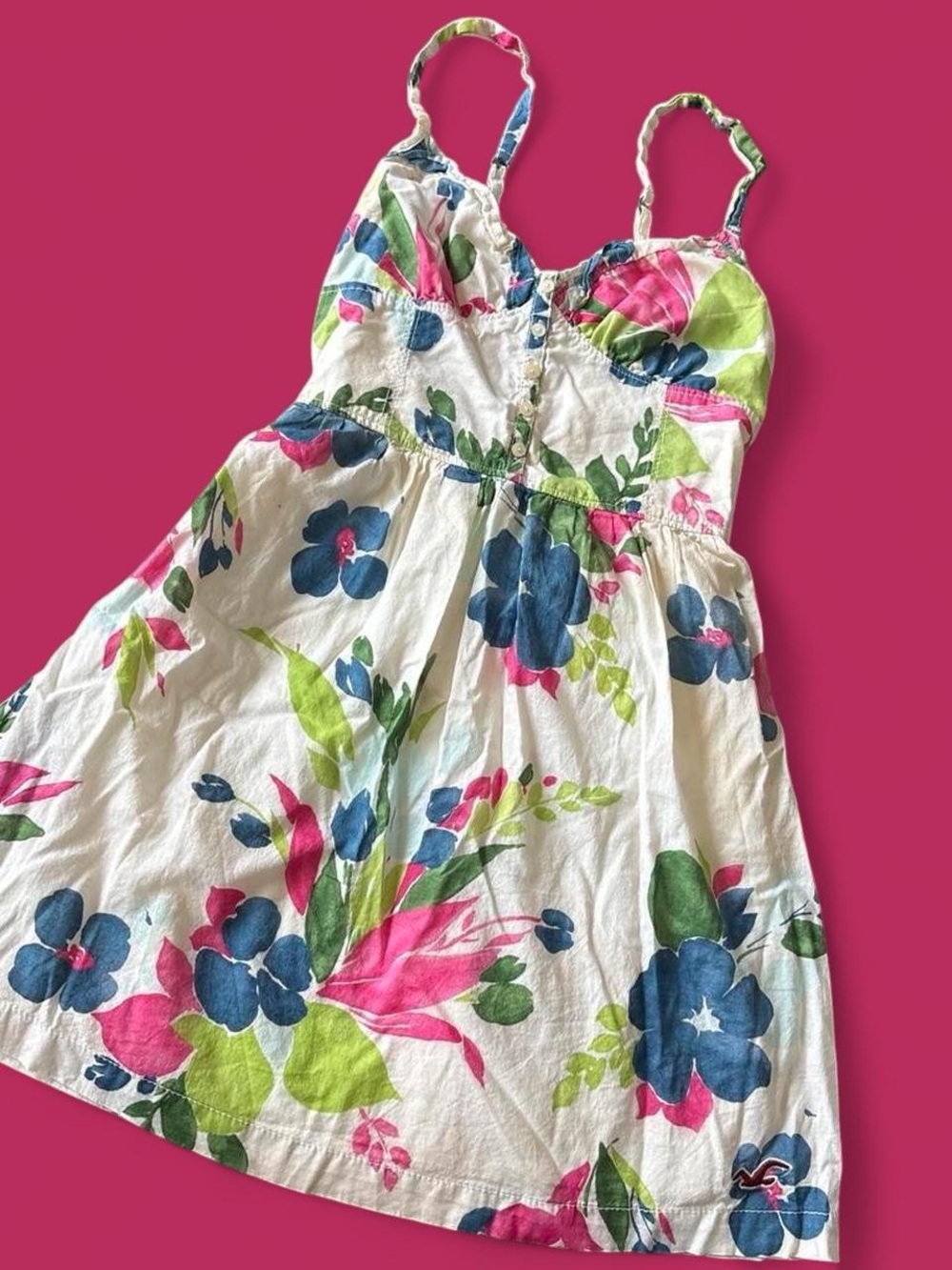 Y2K Hollister mini dress  White Floral Sundress with Pink & Blue Blooms